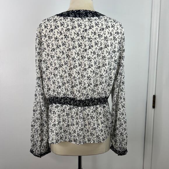 Madewell Women's Peplum Blouse Black and White Ditsy Floral Print Airy Size XL - Picture 8 of 16